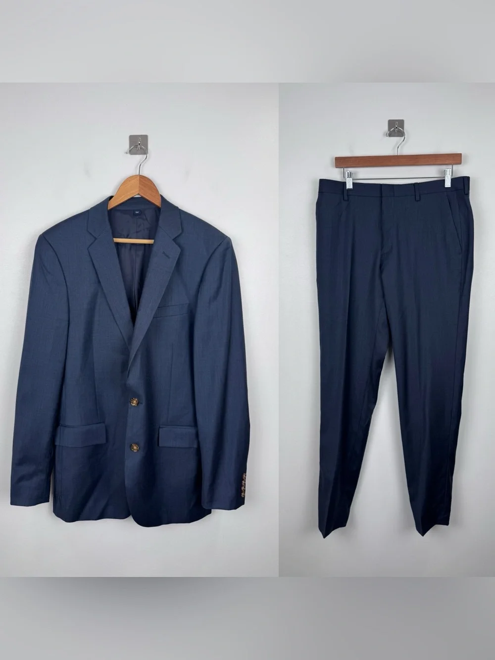 J.Crew Men Thompson Suit Blue Wool Suit Jacket 40L Trouser 33x32
